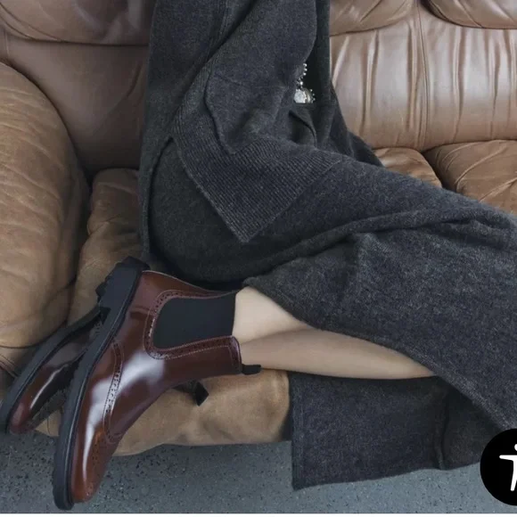 Zara Flat Wingtip Ankle Boots in Brown/Burgundy Size-10 NWT - Picture 4 of 15